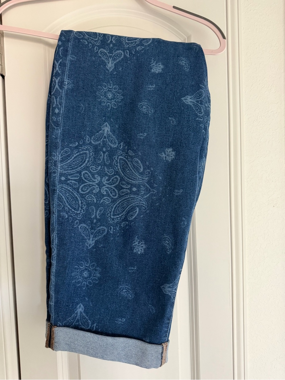 Blue Paisley Denim Crop Pants